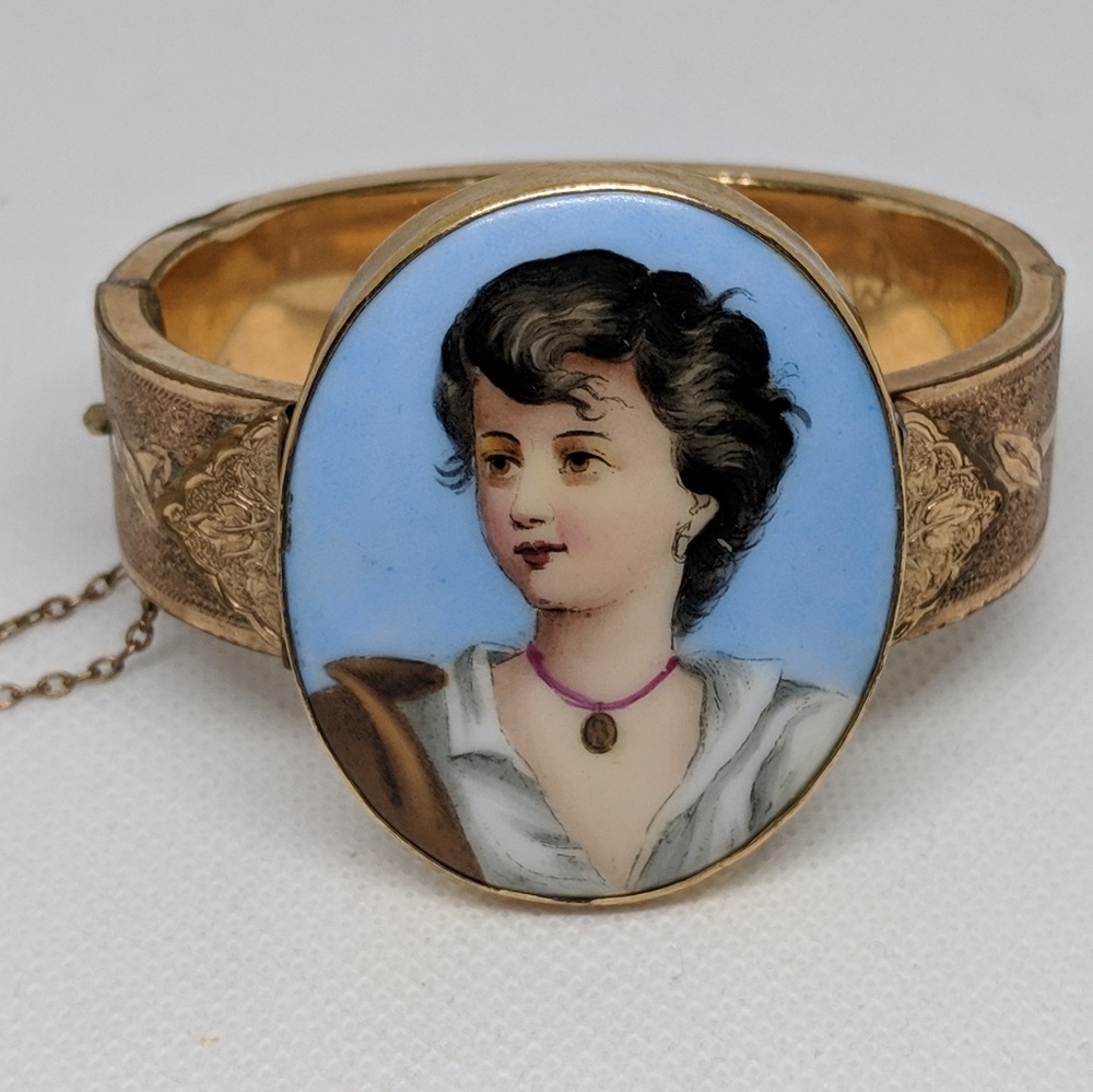 Victorian Antique Hinged Bracelet with Portrait